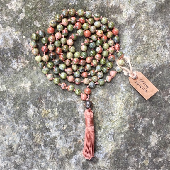 Handmade Unikite Jasper Mala Necklace - Picture 2 of 2